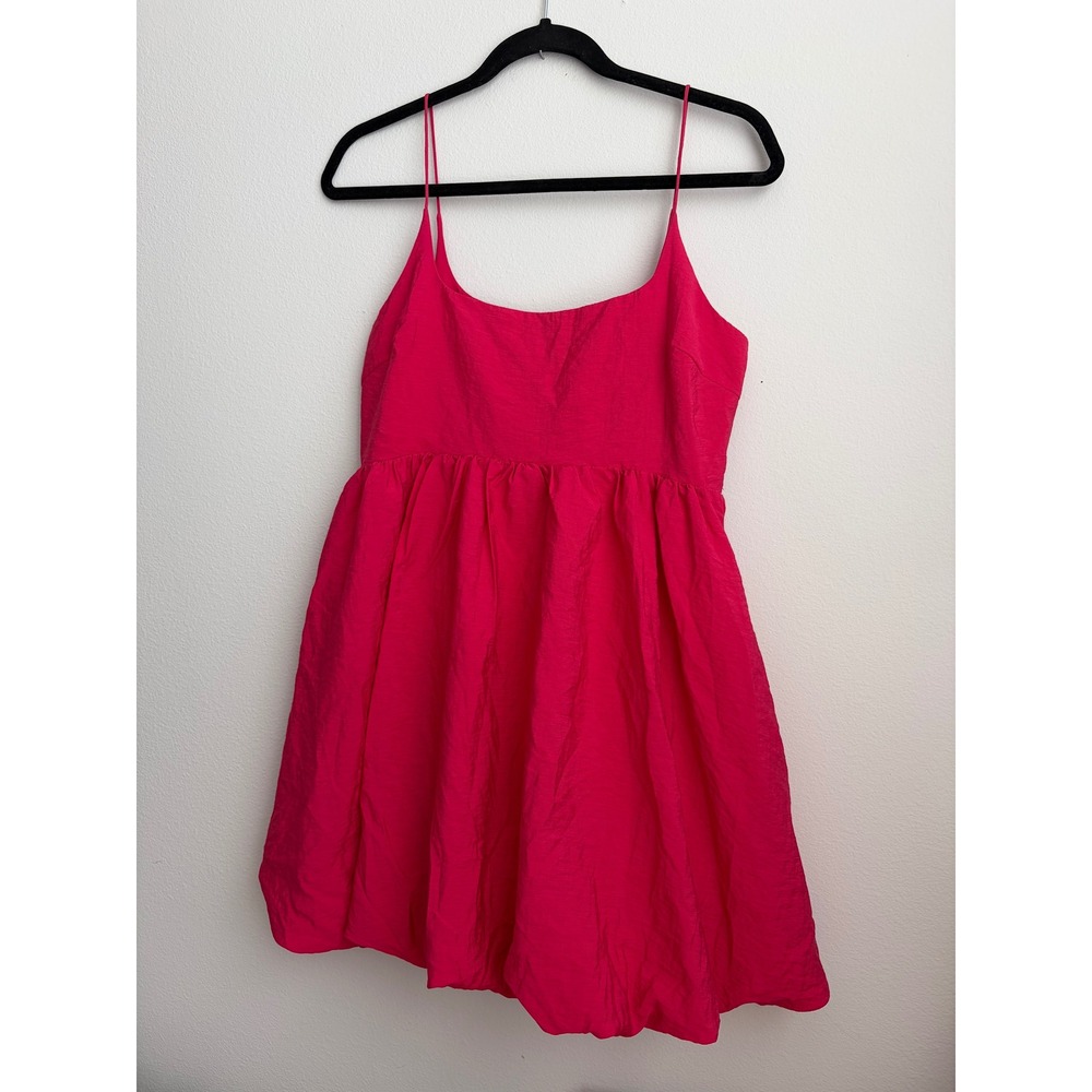 Forever 21 Fuchsia Pink Bubble Mini Dress Pockets Womens Small Spaghetti Strap